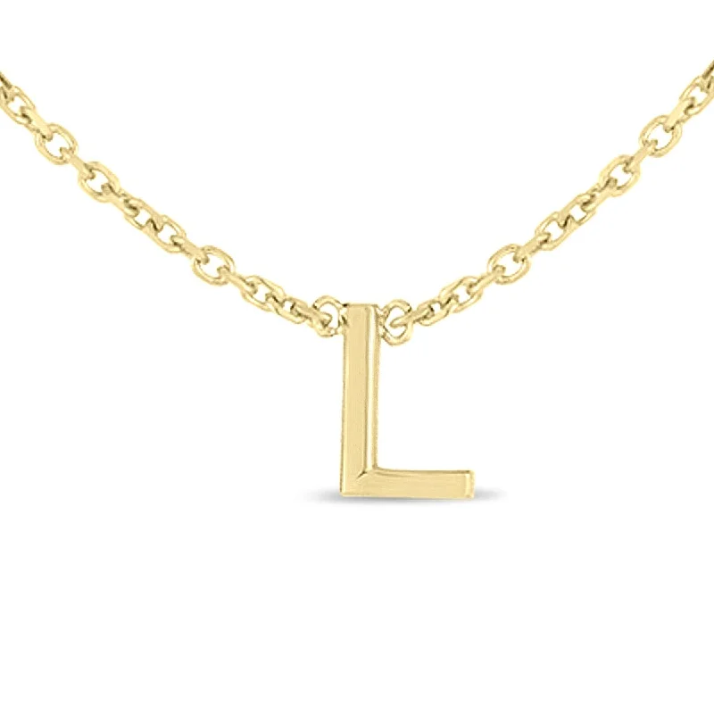 women minimalist gold necklaces -Marquee Jewels 14K Solid Yellow Gold L Mini Initial Necklace