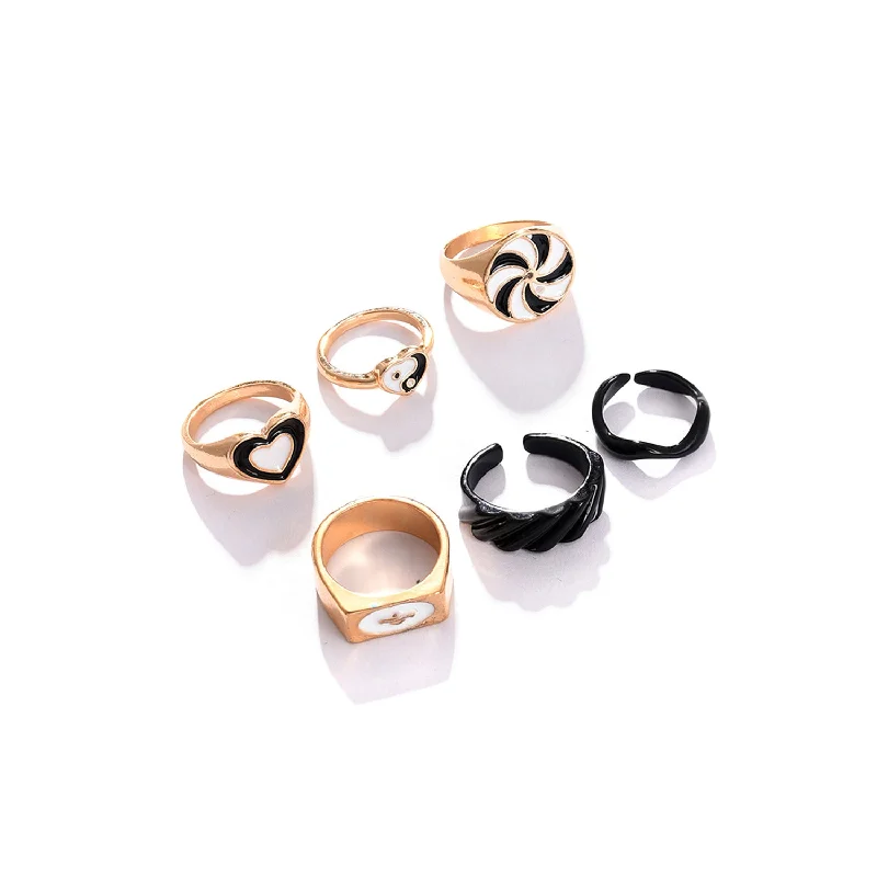 women chic engagement rings -Pack Of 6 Gold Plated Designer Ring