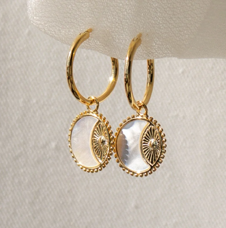 women sparkling gold earrings -Pia Pearl Coin Hoops