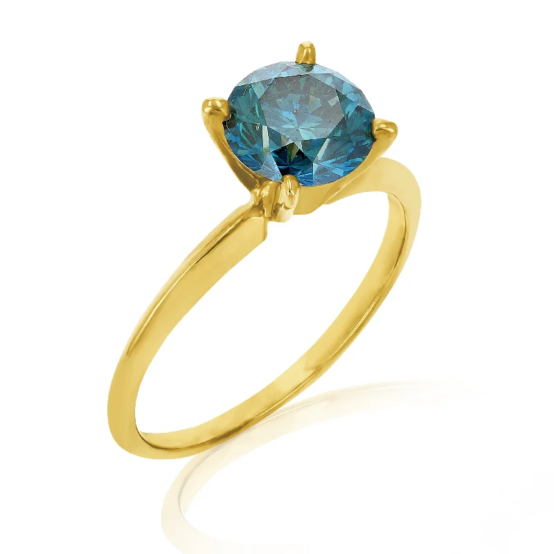 women diamond solitaire wedding rings -1.50 cttw Blue Diamond Solitaire Ring 14K Gold