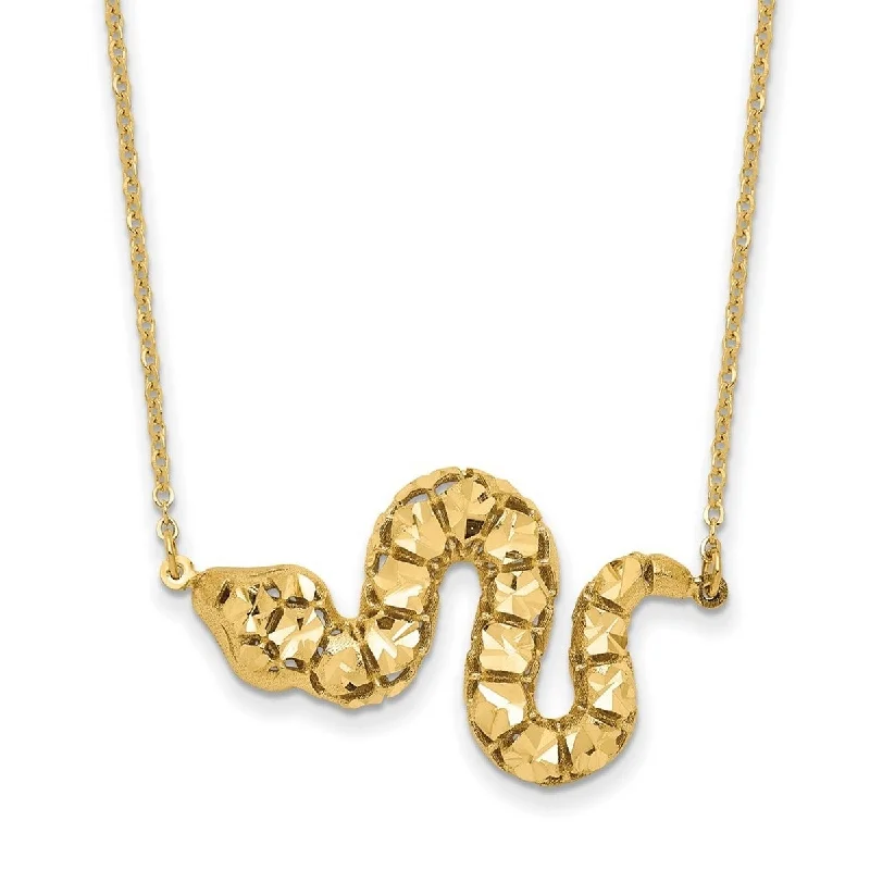 women bridal necklaces -Curata 14k Yellow Gold Textured Snake Statement Necklace, 17.75"