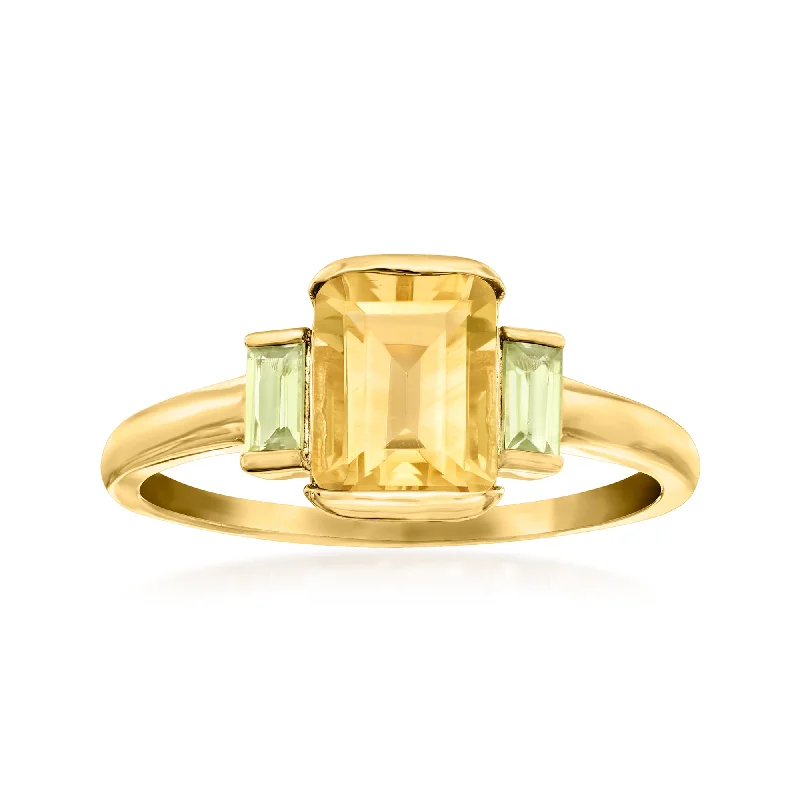 women three-stone engagement rings -RS Pure by Ross-Simons Citrine and . Peridot Ring in 14kt Yellow Gold