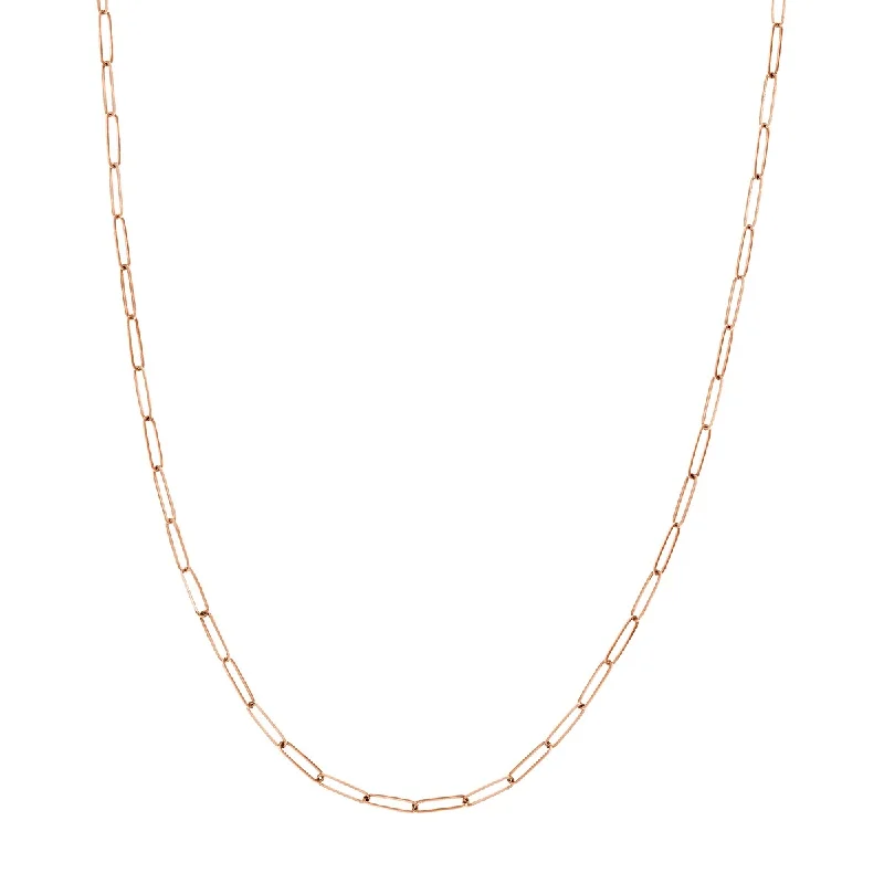 women beaded necklaces -Marquee Jewels 14K Solid Rose Gold Paperclip Necklace - 24 inch