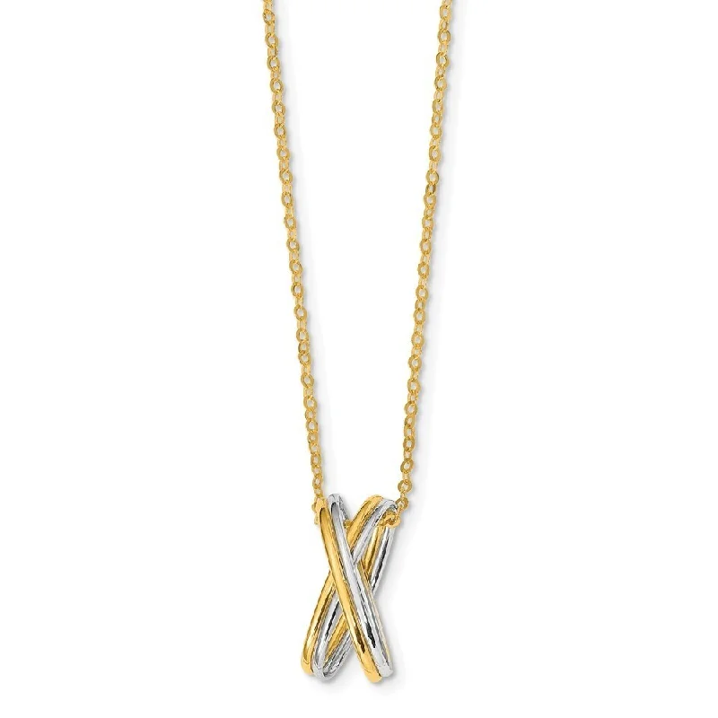 women opal necklaces -Curata 14k Two tone Gold Polished Double X Necklace, 16.5+1.25"