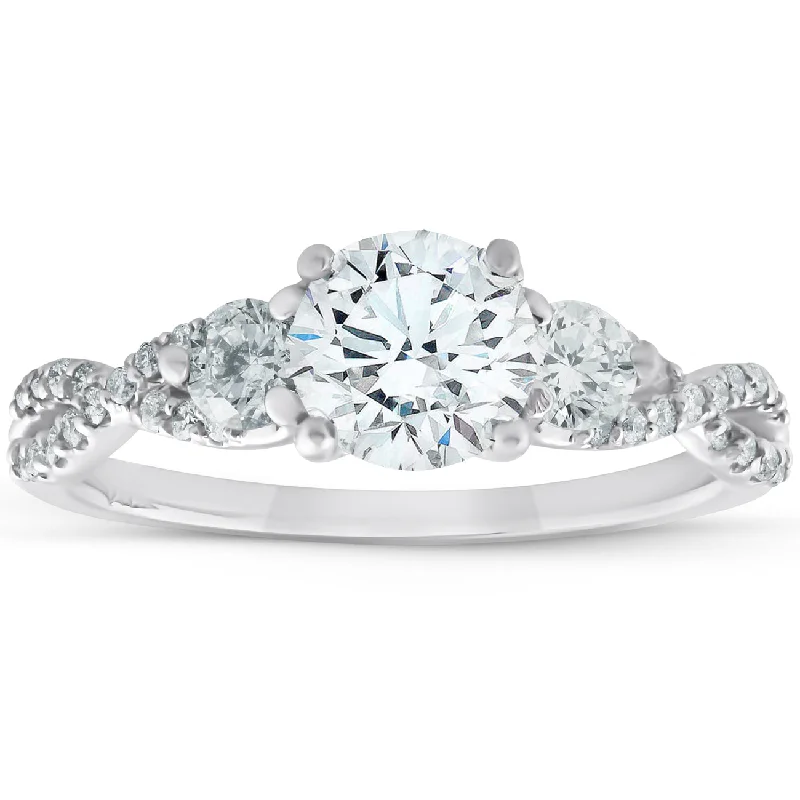 women timeless engagement rings -1 1/2Ct Three Stone Diamond & Moissanite Infinity Engagement Ring 14k White Gold