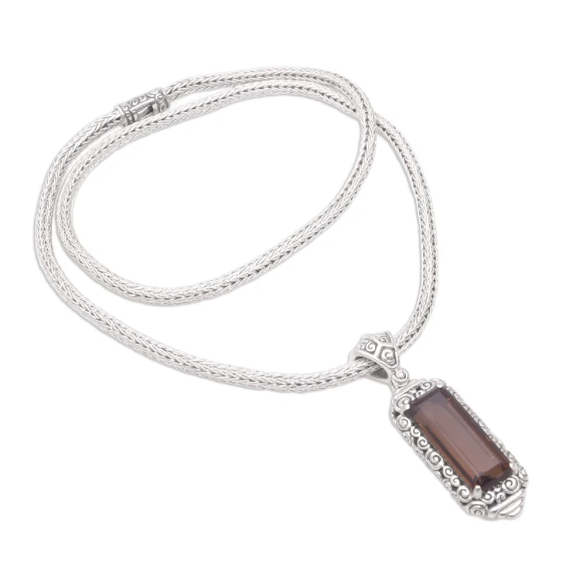 women romantic gift necklaces -Handmade Smoky Quartz Pendant Necklace, 'Paradise Lantern' (Indonesia) - 7'6" x 9'6"