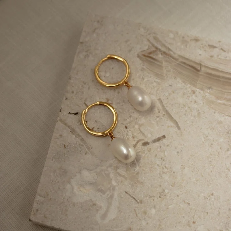 women chic stud earrings -Maggie Pearl Drop Hoops