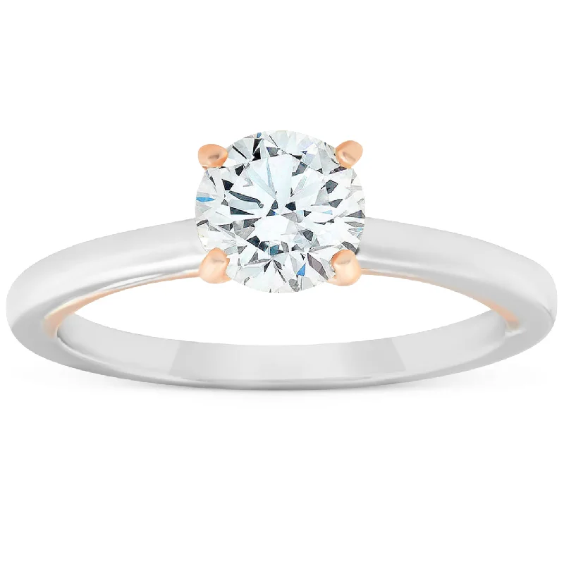 women emerald solitaire engagement rings -1 Ct Diamond Solitaire Two Tone Engagement Ring 14k White & Rose Gold