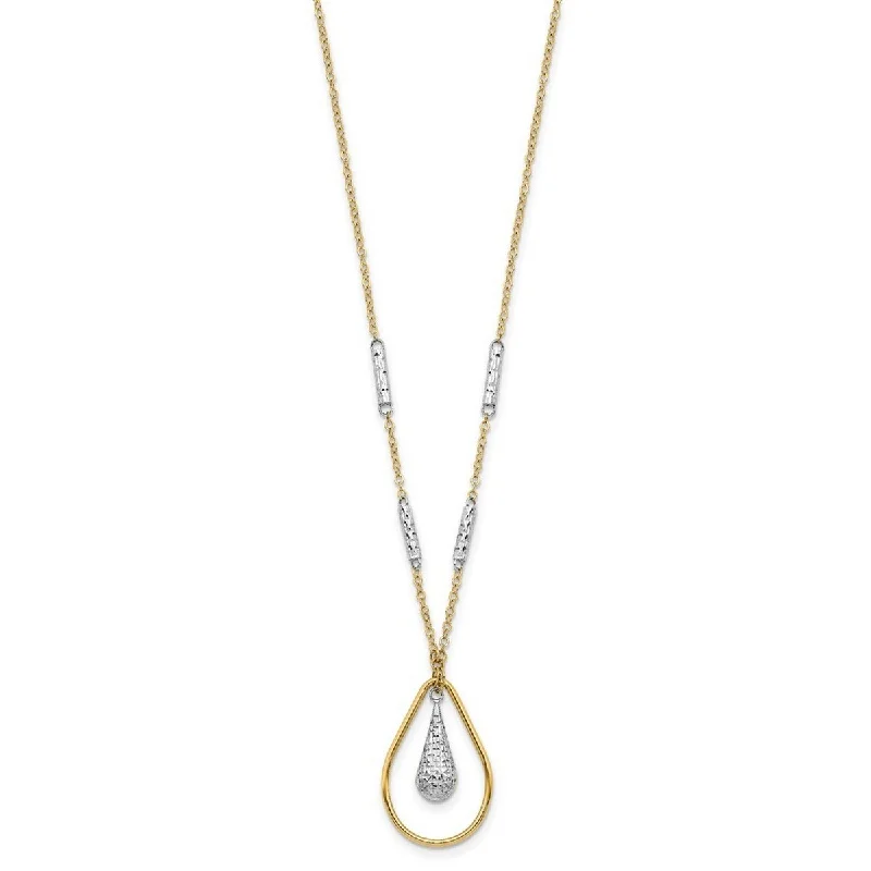 women personalized necklaces -Curata 14k Two tone Gold Polished and Sparkle Cut Teardrop Necklace, 17"