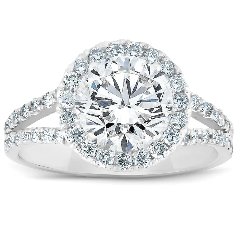 women oval-cut engagement rings -Platinum 2 Ct Diamond Halo Engagement Ring Split Band Size 6.5