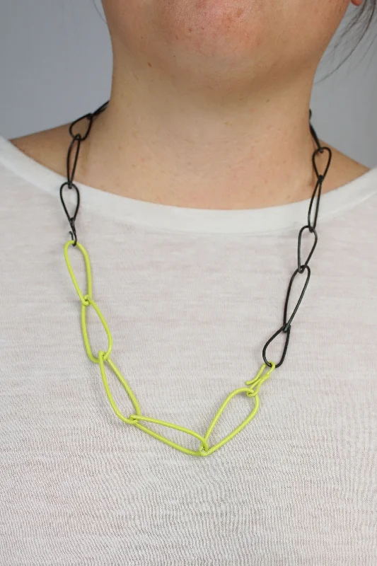 women turquoise necklaces -Modular Necklace in Steel and Neon Chartreuse