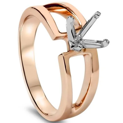 women sapphire engagement rings -14K Rose Gold Ring Modern Engagement Ring Setting Split Shank Semi Mount