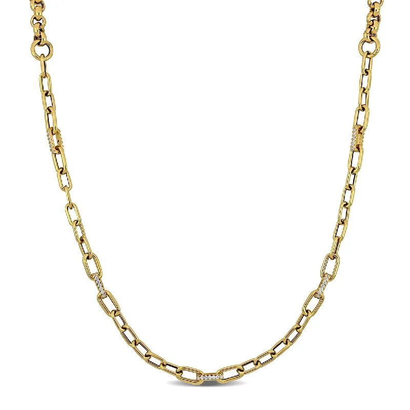 women geometric pendant necklaces -Miadora 5/8ct TGW Cubic Zirconia Necklace Rolo Rectangle Links in 14k Yellow Gold