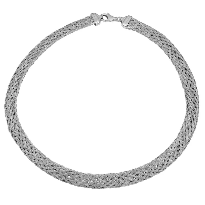 women bridal jewelry necklaces -Argento Italia Rhodium Plated Sterling Silver Weave Necklace