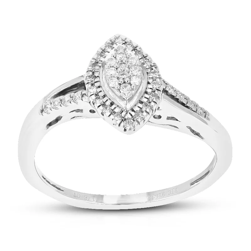 women heart-cut engagement rings -1/5 cttw Round Lab Grown Diamond Engagement Ring .925 Sterling Silver Prong Set