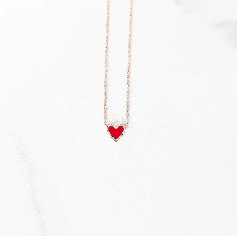 women opal necklaces -Red Enamel Diamond Heart Necklace | 14-Karat