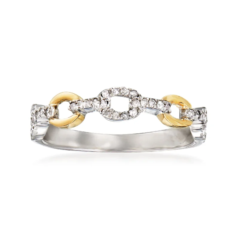 women eco-friendly engagement rings -Ross-Simons Diamond Paper Clip Link Ring in Sterling Silver and 14kt Yellow Gold