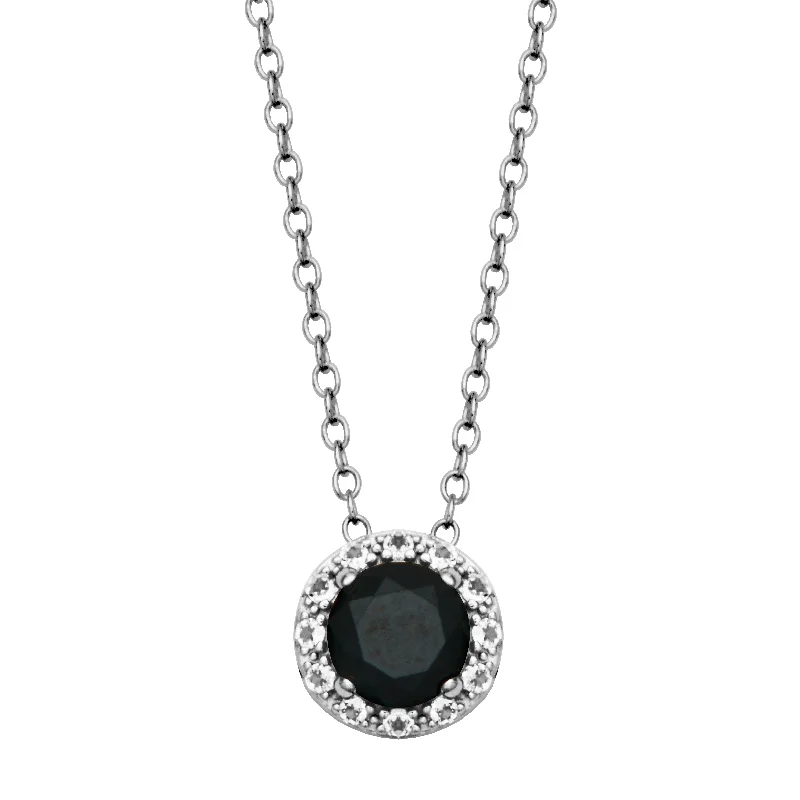 women double-layer necklaces -Sterling Silver Black Spinel and White Topaz Pendant Necklace