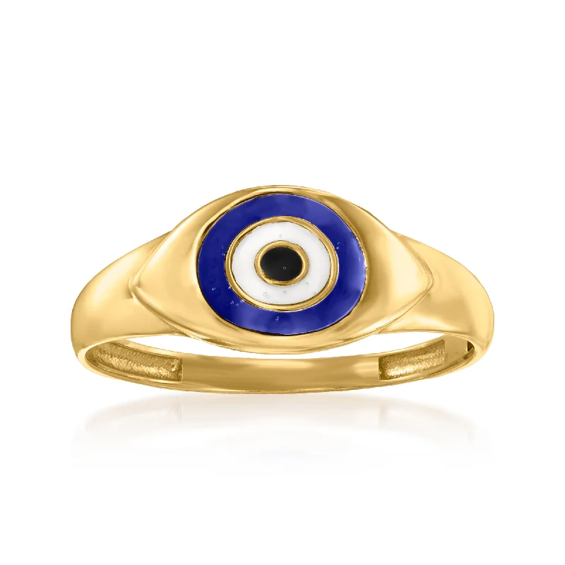 women eco-friendly engagement rings -Canaria 10kt Yellow Gold Evil Eye Ring With Multicolored Enamel