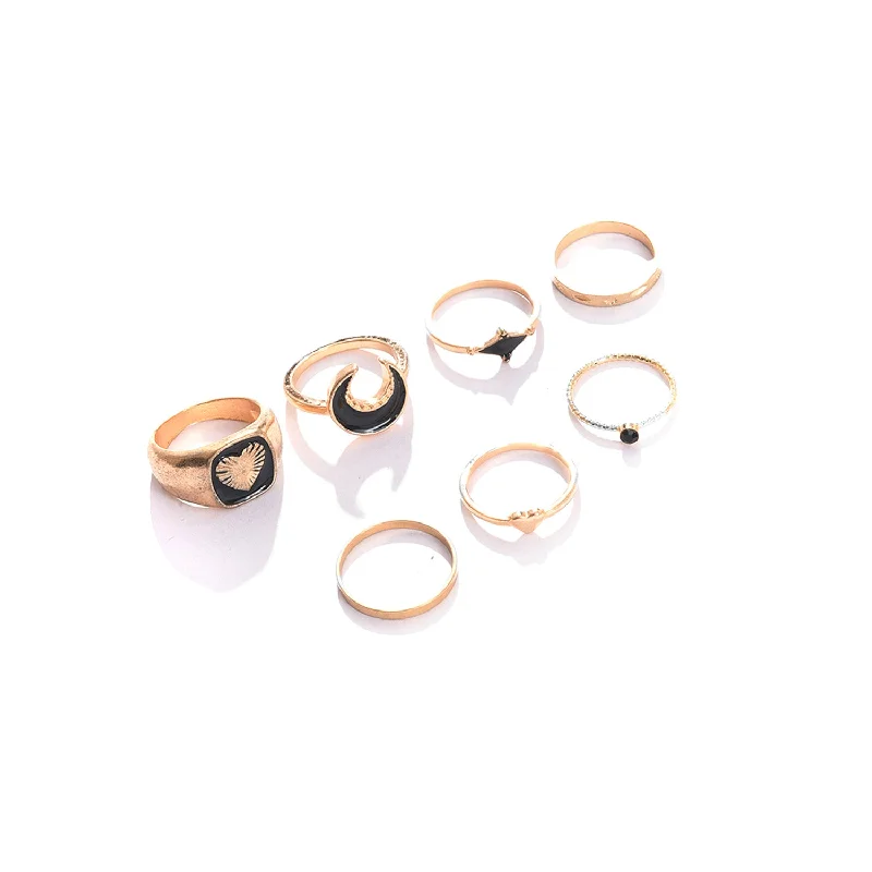 women unique diamond engagement rings -Pack Of 7 Gold Plated Designer Ring