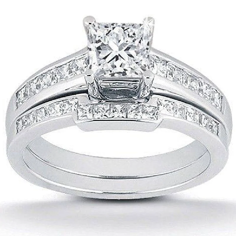 women vintage diamond engagement rings -1ct Princess Cut Channel Set Diamond Wedding Engagement Ring 14K White Gold