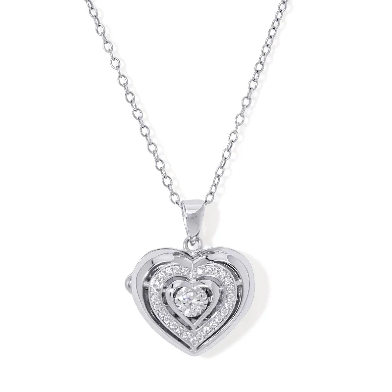 women simple chain necklaces -Silver Plated Cubic Zirconia Heart Locket Pendant Necklace