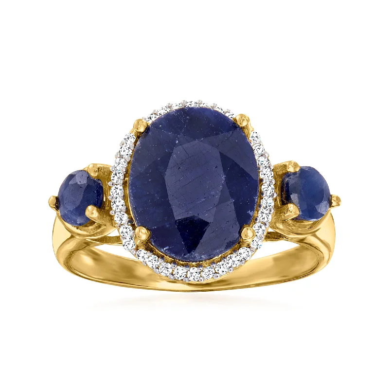 women luxurious platinum engagement rings -Ross-Simons Sapphire 3-Stone Ring With . Diamonds in 18kt Gold Over Sterling