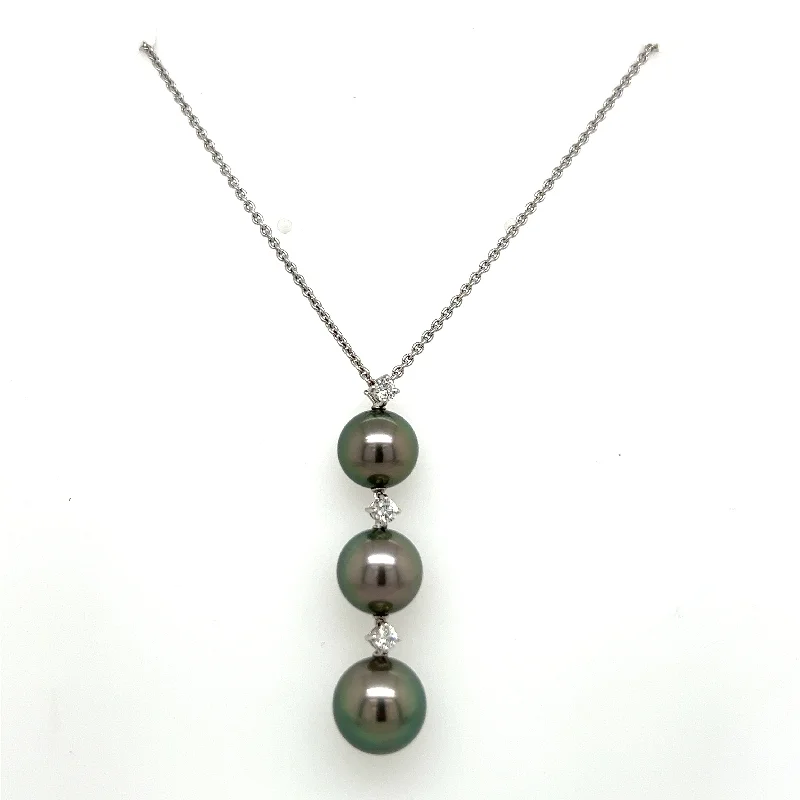 women simple gold necklaces -18K White Gold Tahitian Black South Sea Pearl Necklace