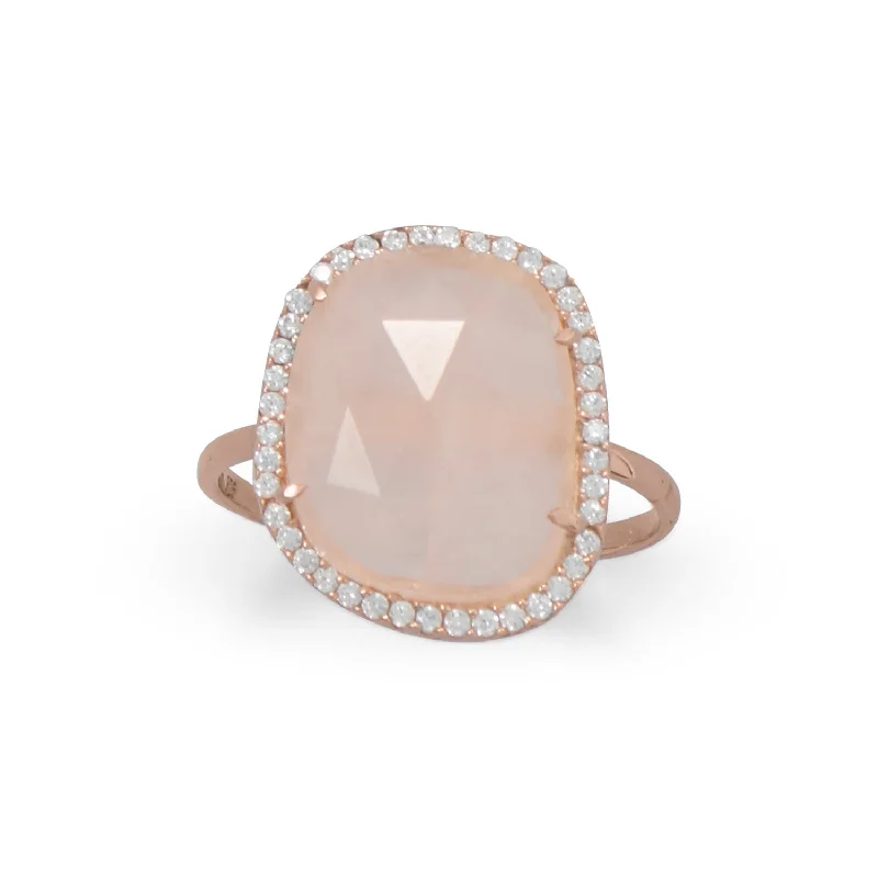 women colored gemstone engagement rings -18k Rose Gold Plated Rose Quartz Oval Cz Ring