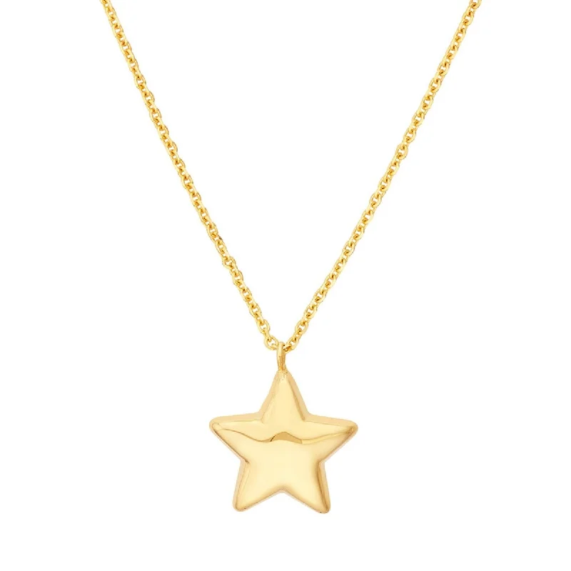 women chic necklaces -Marquee Jewels 14K Solid Yellow Gold Puff Star Necklace with Lobster