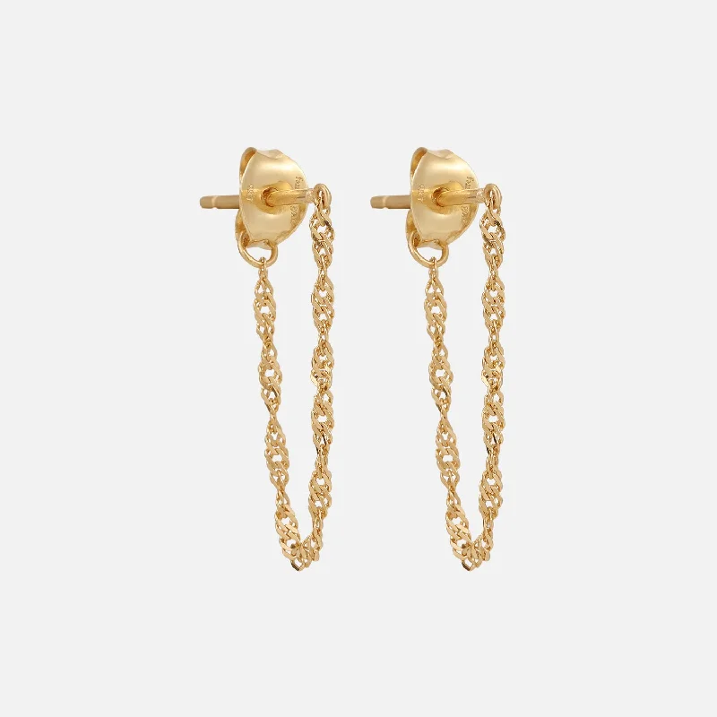 women hoop earrings -Solid Gold Dangle Chain Huggies