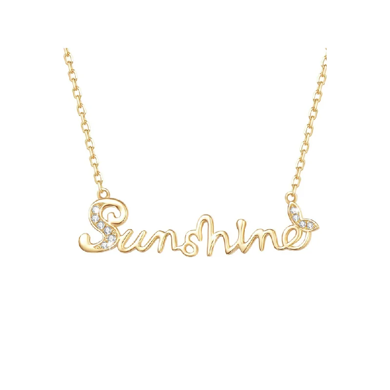 women layered necklaces -FANCIME "You Are My Sunshine" Monogram Word 14K Solid Yellow Gold Necklace