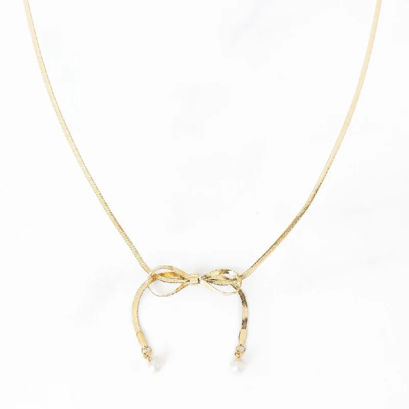 women timeless necklaces -Gold Bow & Pearl Necklace