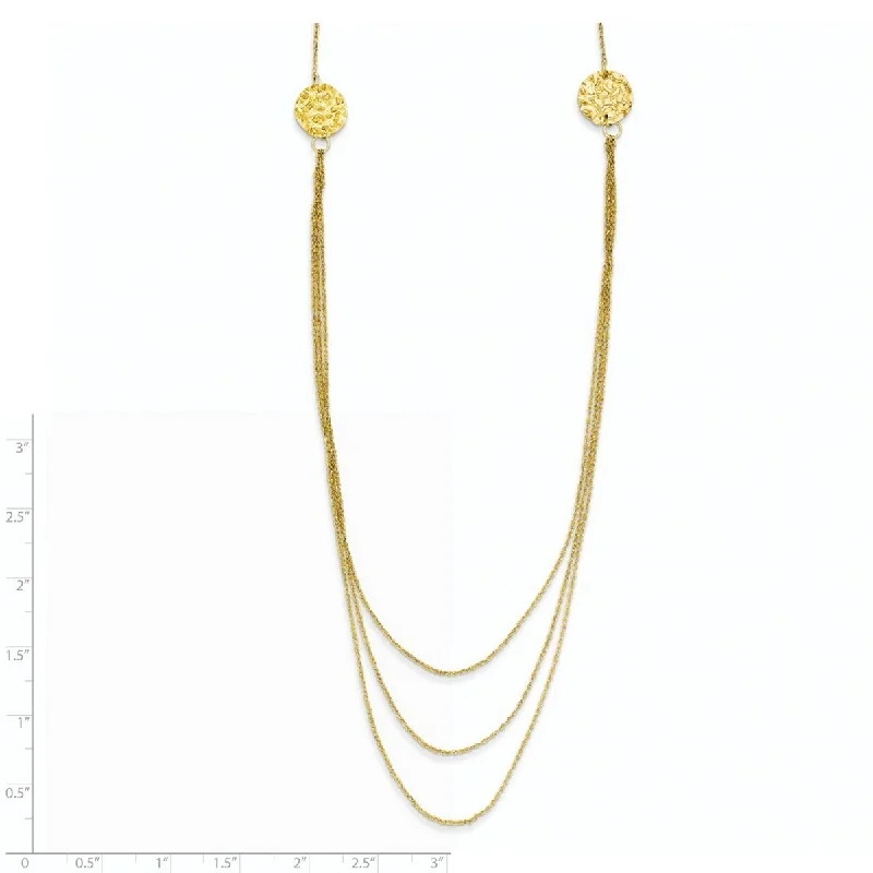 women boho necklaces -Curata 14k Yellow Gold Polished Three Layer Hammered Circles Necklace, 16+2"