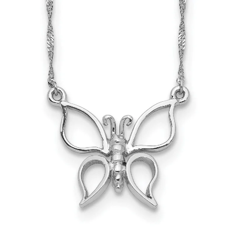 women sparkling diamond necklaces -Curata 14k White Gold Polished Butterfly Angel Wings Necklace (16mm x 18mm), 17"