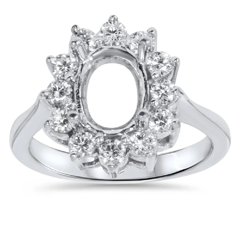 women mixed metal engagement rings -5/8ct VVS 18K Oval Diamond Halo Ring Setting Semi Mount