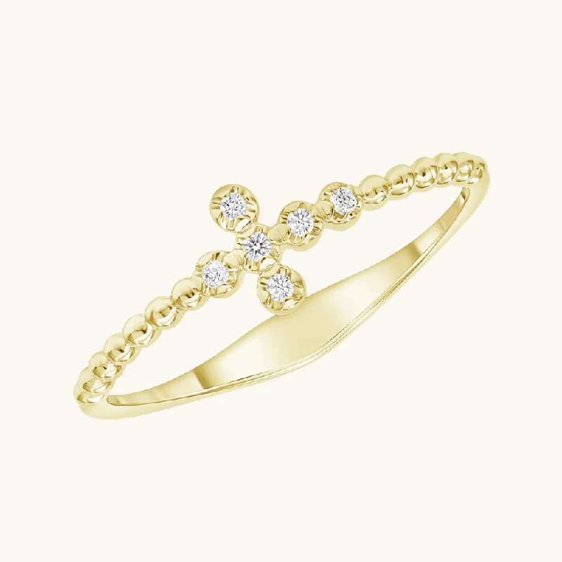 women handmade rings -Mini Diamond Bubble Cross Ring