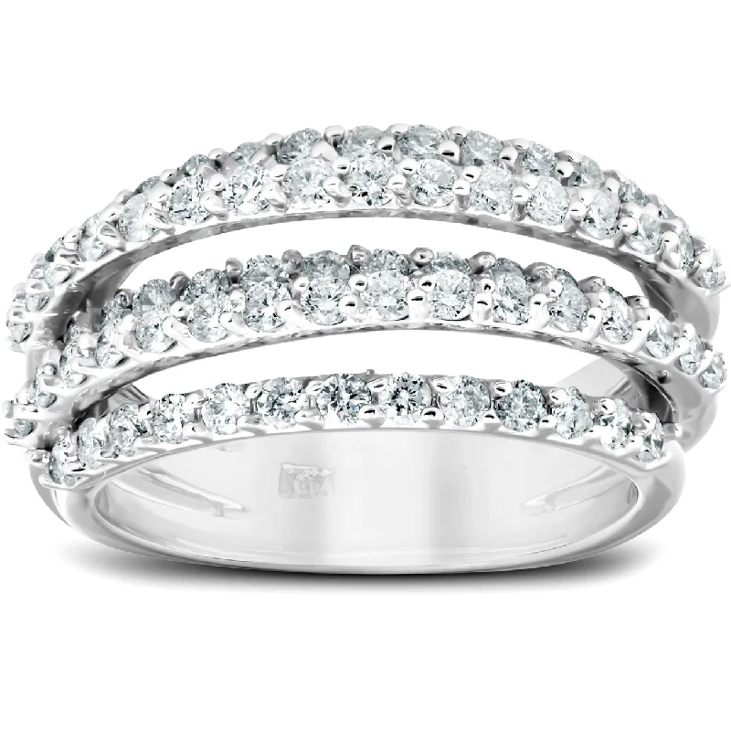 women double halo engagement rings -1 1/4 Ct Diamond Ring Womens Fashion Cocktail Multi Row Wide Band 14k White Gold