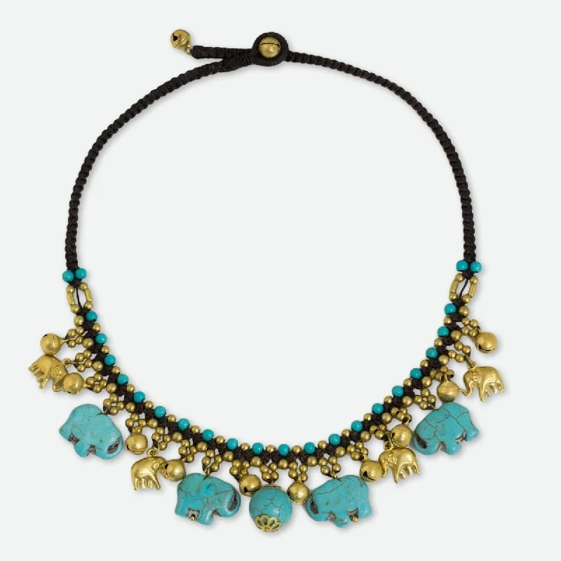 women chunky necklaces -NOVICA Handmade Brass 'Blue Elephant Charm' Calcite Necklace (Thailand)