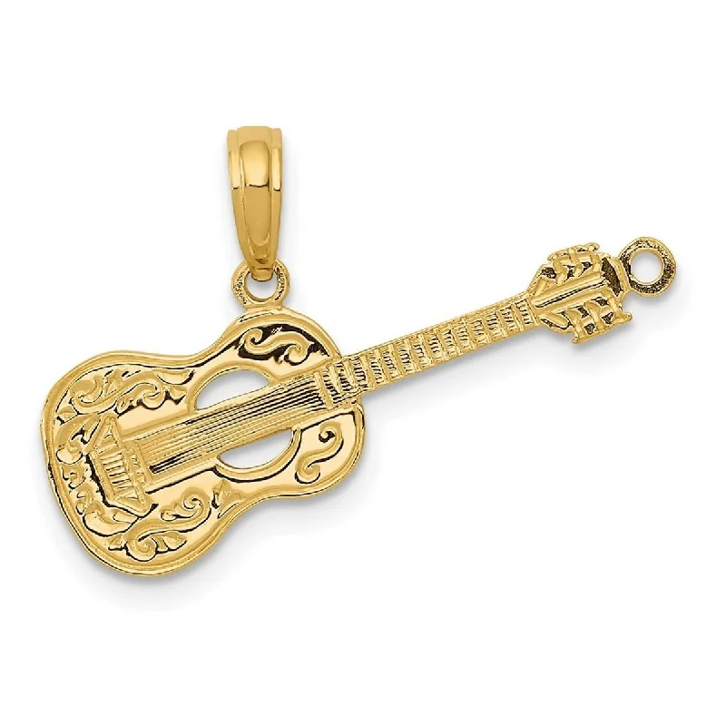 women classic necklaces -Curata 14k Yellow Gold Flat Polished Textured back Guitar Pendant Necklace