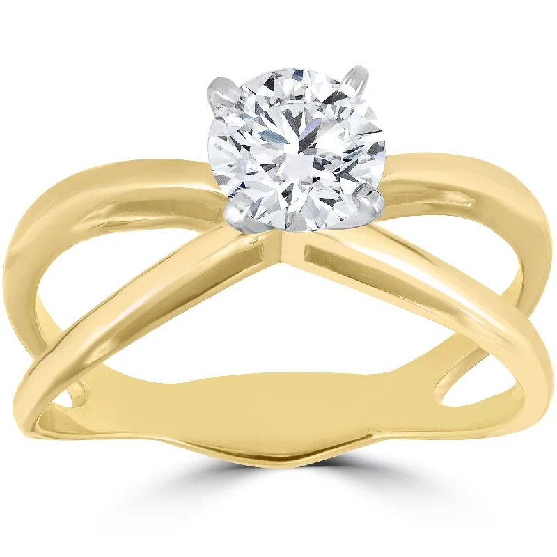 women high-quality engagement rings -1 ct Round Diamond Solitaire Split Shank Engagement Ring 14K Yellow Gold