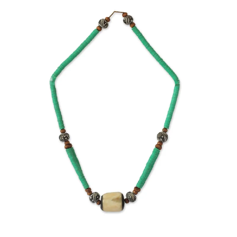 women minimalist gold necklaces -Handcrafted 'Green Laafi' Terracotta Beaded Necklace (Ghana)