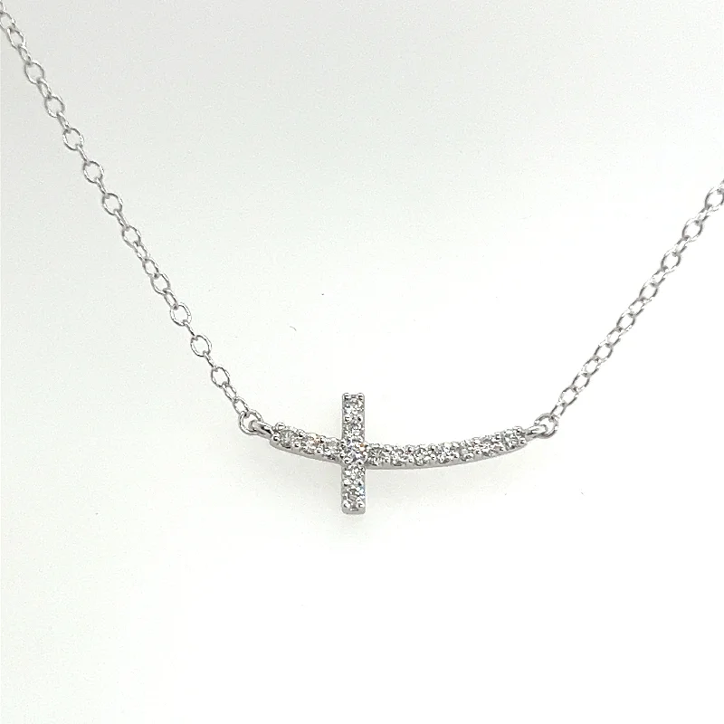 women sterling silver necklaces -14K White Gold Curved Cross Necklace