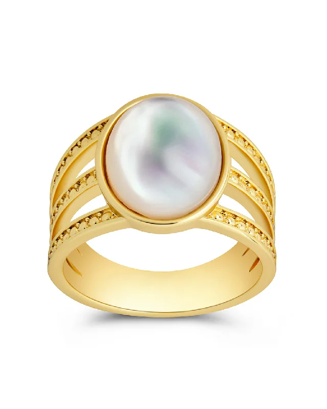 women gold-plated rings -Illyana Moonstone Triple Row Ring