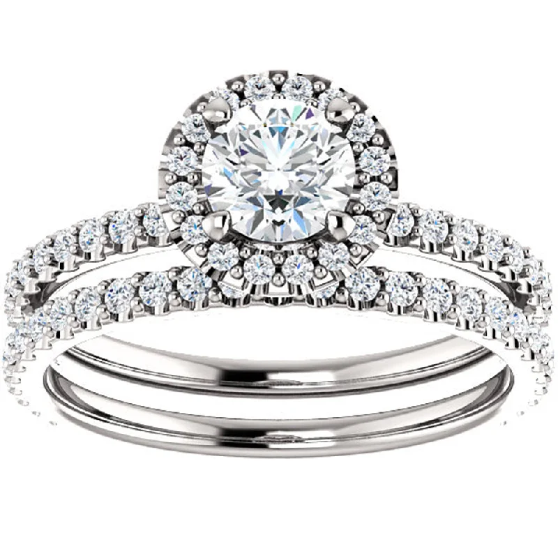 women forever engagement rings -1 1/10ct Diamond Halo Engagement Wedding Ring Set 14k White Gold