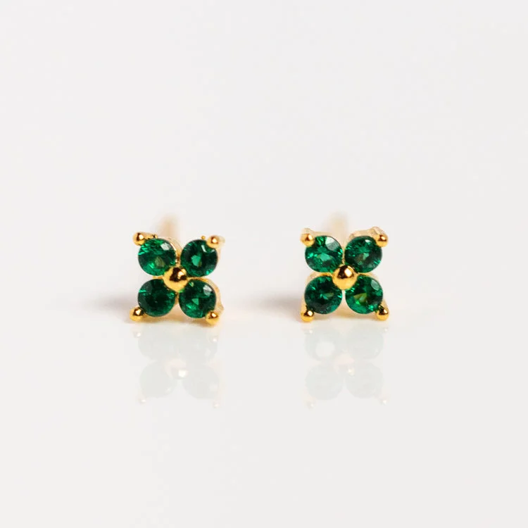 women minimalistic gold earrings -Teeny Tiny Emerald Cluster Studs