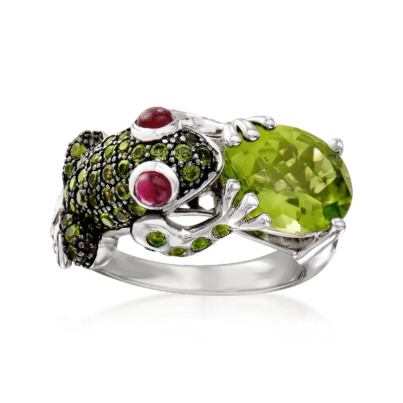 women elegant vintage engagement rings -Ross-Simons Multi-Gemstone Frog Ring in Sterling Silver