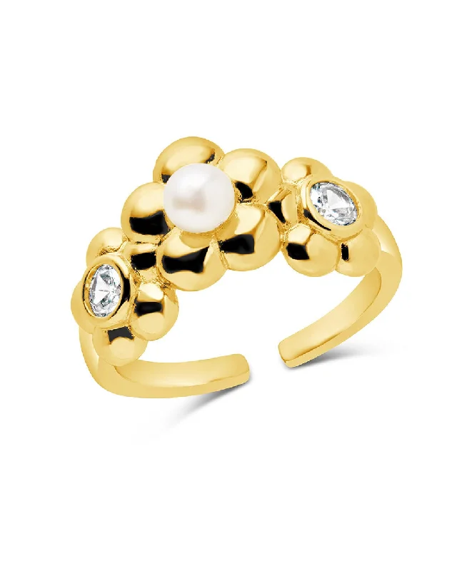 women luxury rings -June CZ & Pearl Blossom Open Band Ring