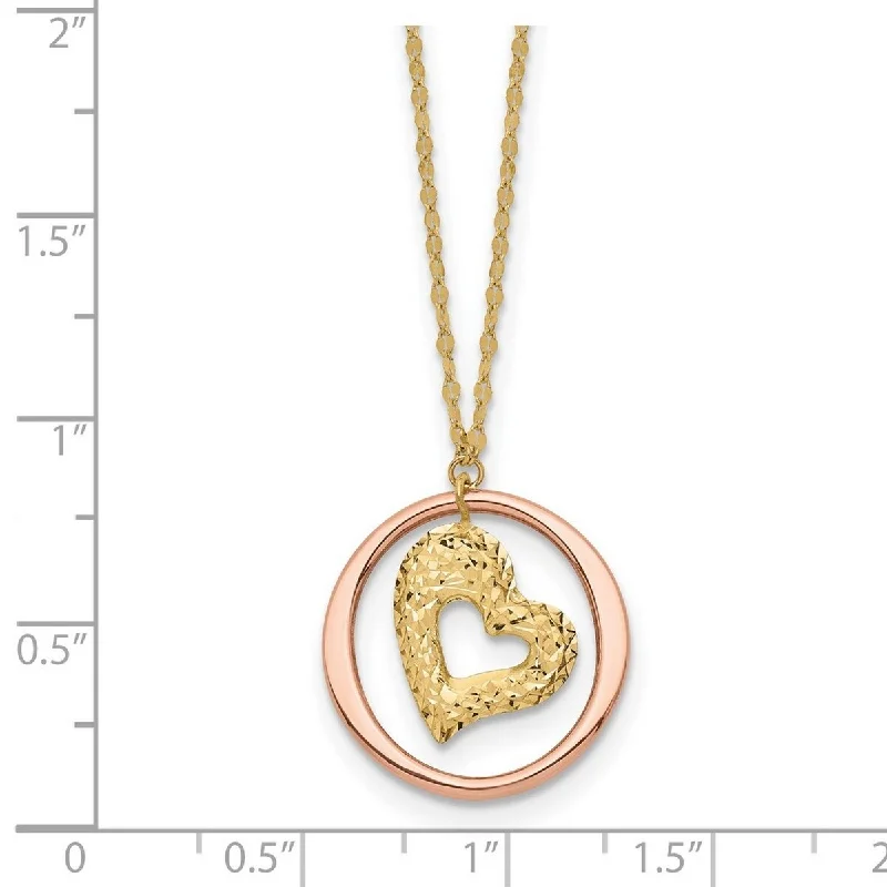 women sparkling necklaces -Curata 14k Two Tone Gold Fancy Link Sparkle Cut Heart In Open Circle Necklace, 18"