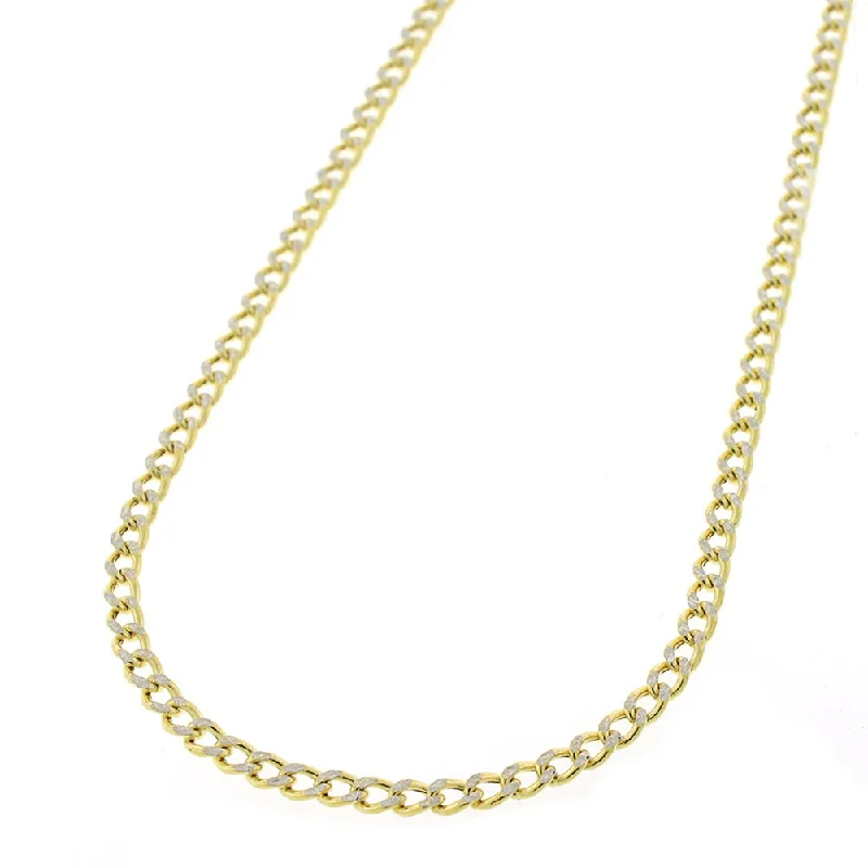 women geometric necklaces -10k Yellow Gold 2mm Hollow Cuban Curb Link Diamond Cut Two-Tone Pave Necklace Chain 16" - 20"